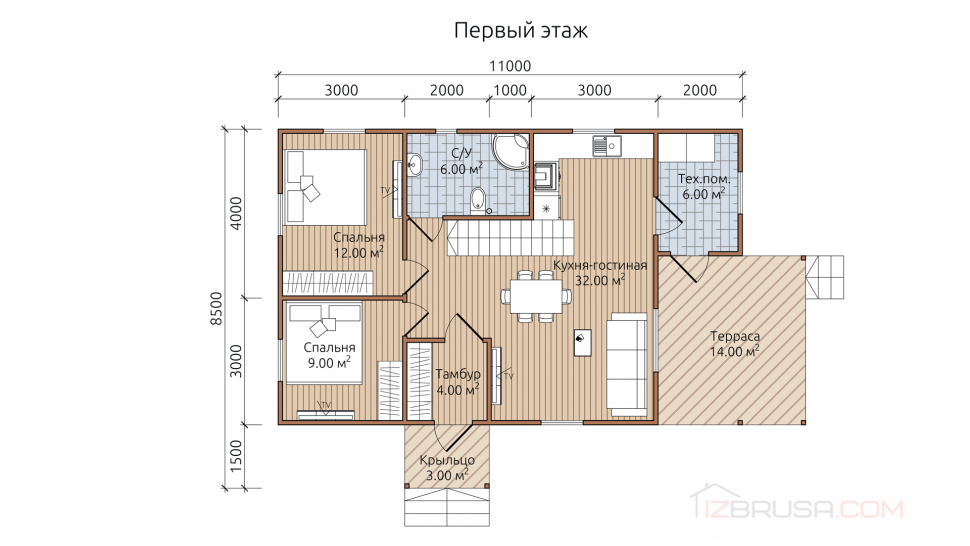 ᐈ Каркасный дом «КД-60» 11х8,5м проект под ключ, цена от 3 519 000 руб.
